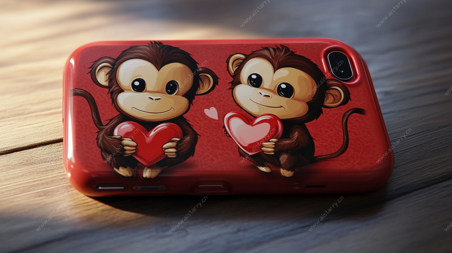 可爱小猴爱心手机壳