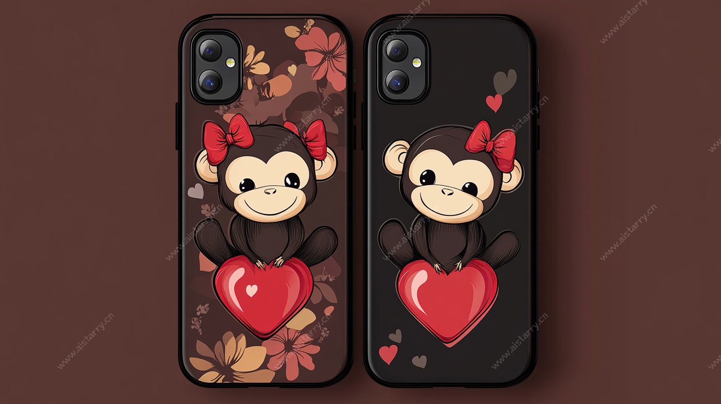 可爱猴子爱心手机壳设计
