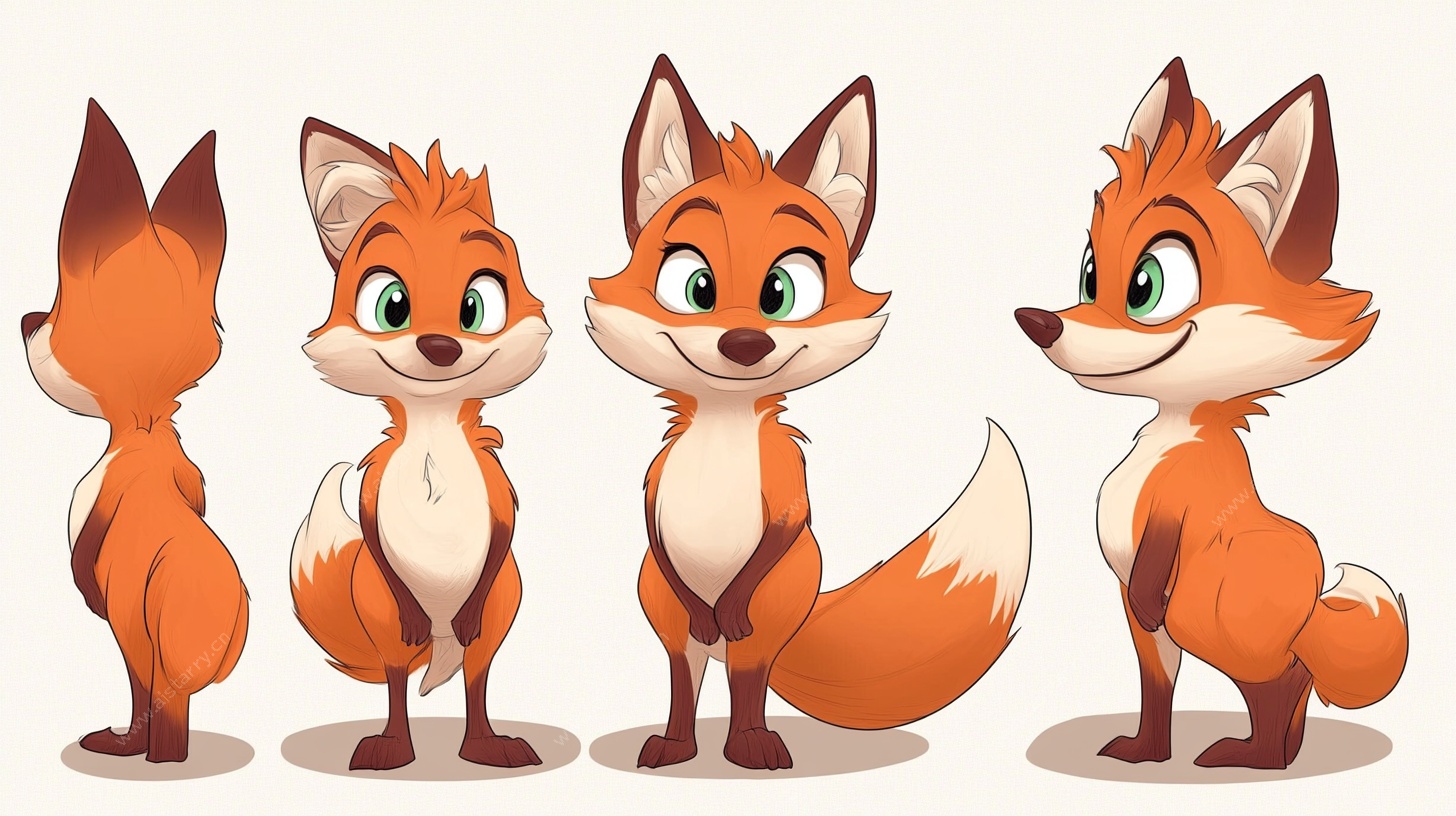可爱狐狸多角度卡通形象
