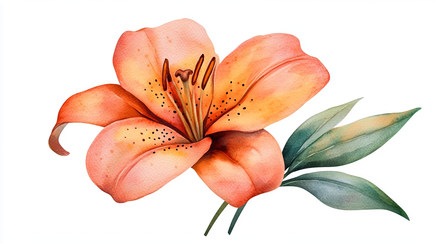 橙色水彩百合花插画