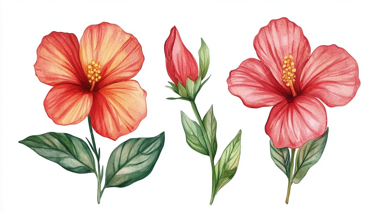 三朵扶桑花插画