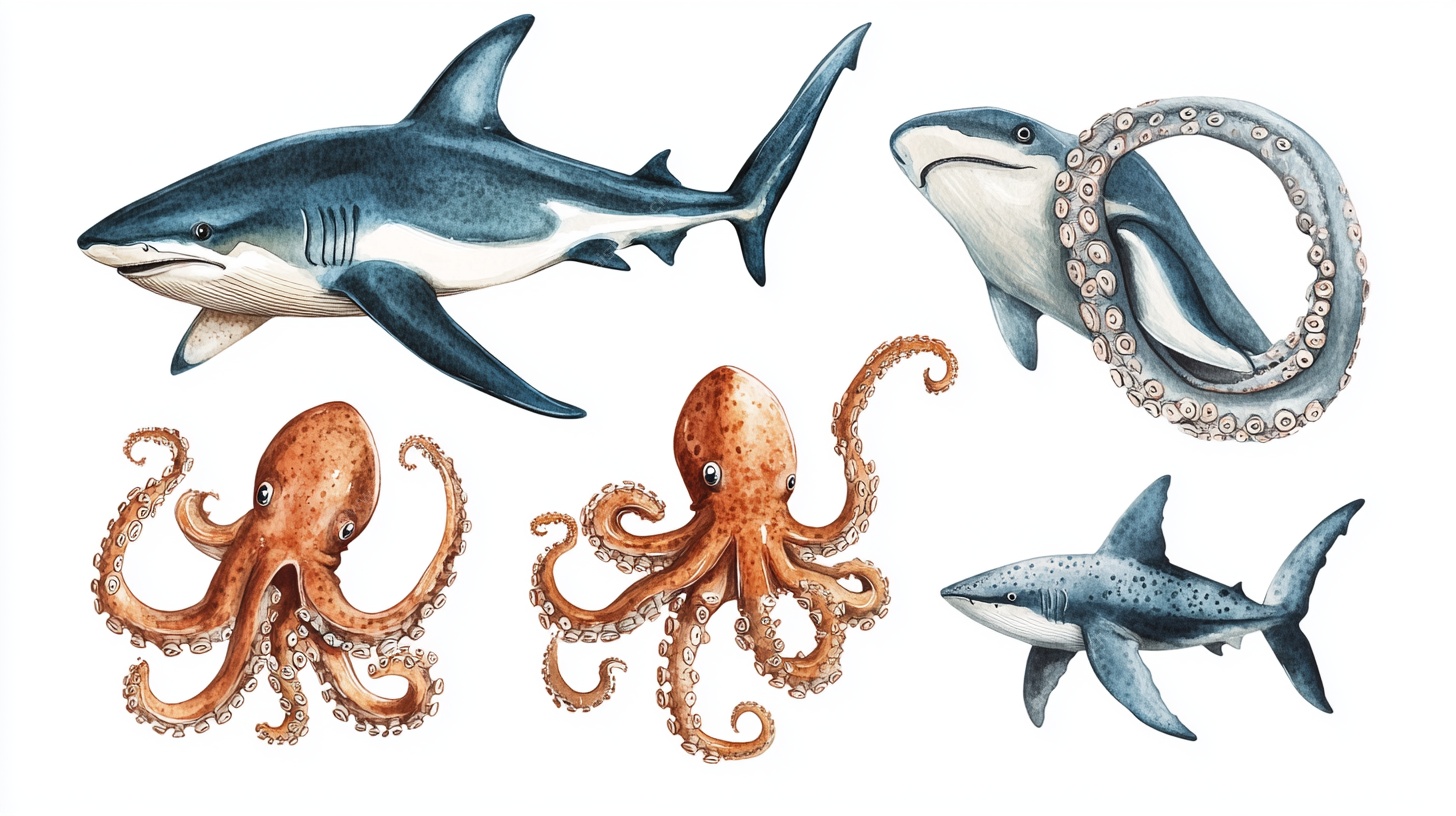 海洋生物水彩插画集合