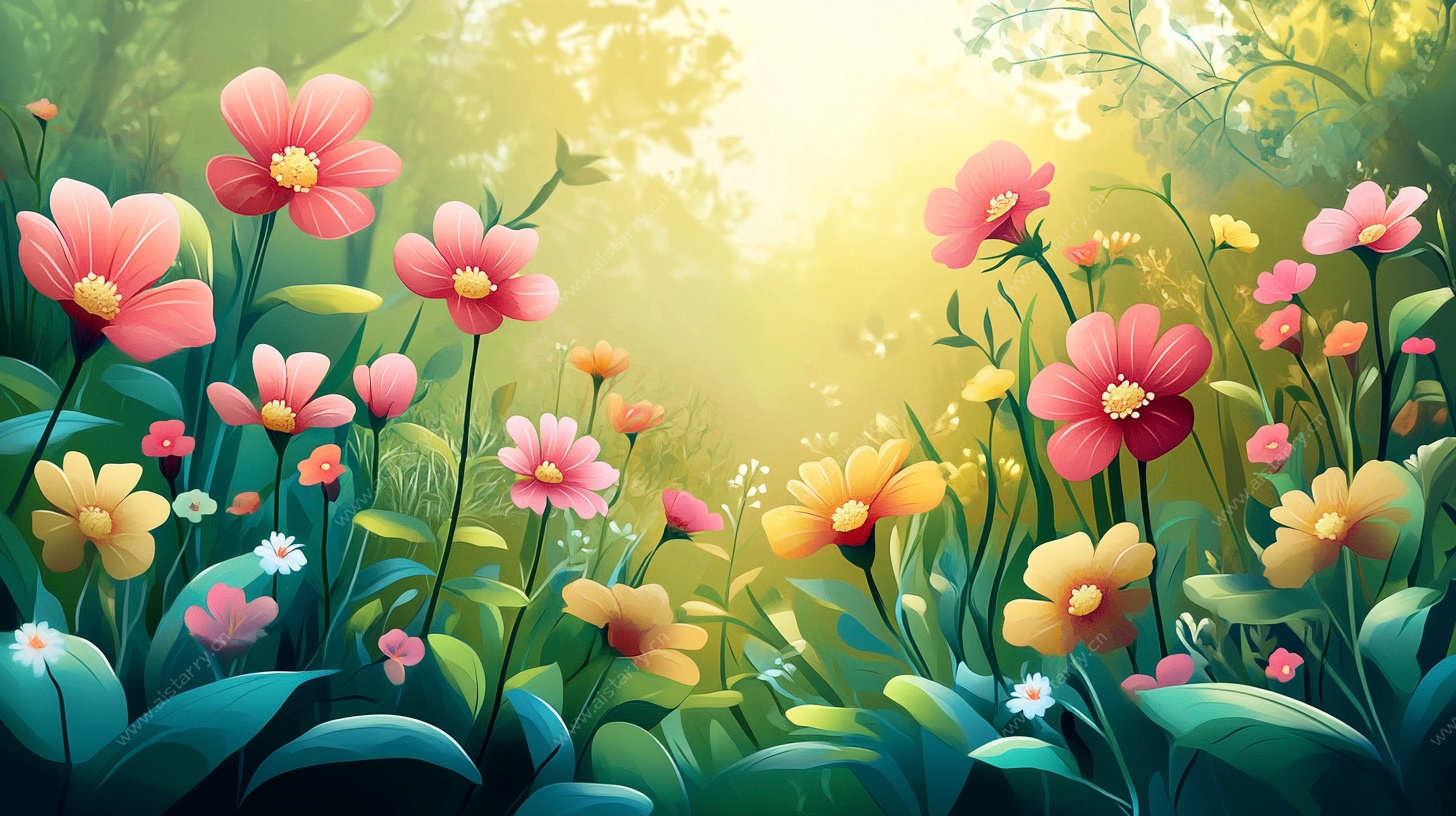 春日繁花烂漫插画