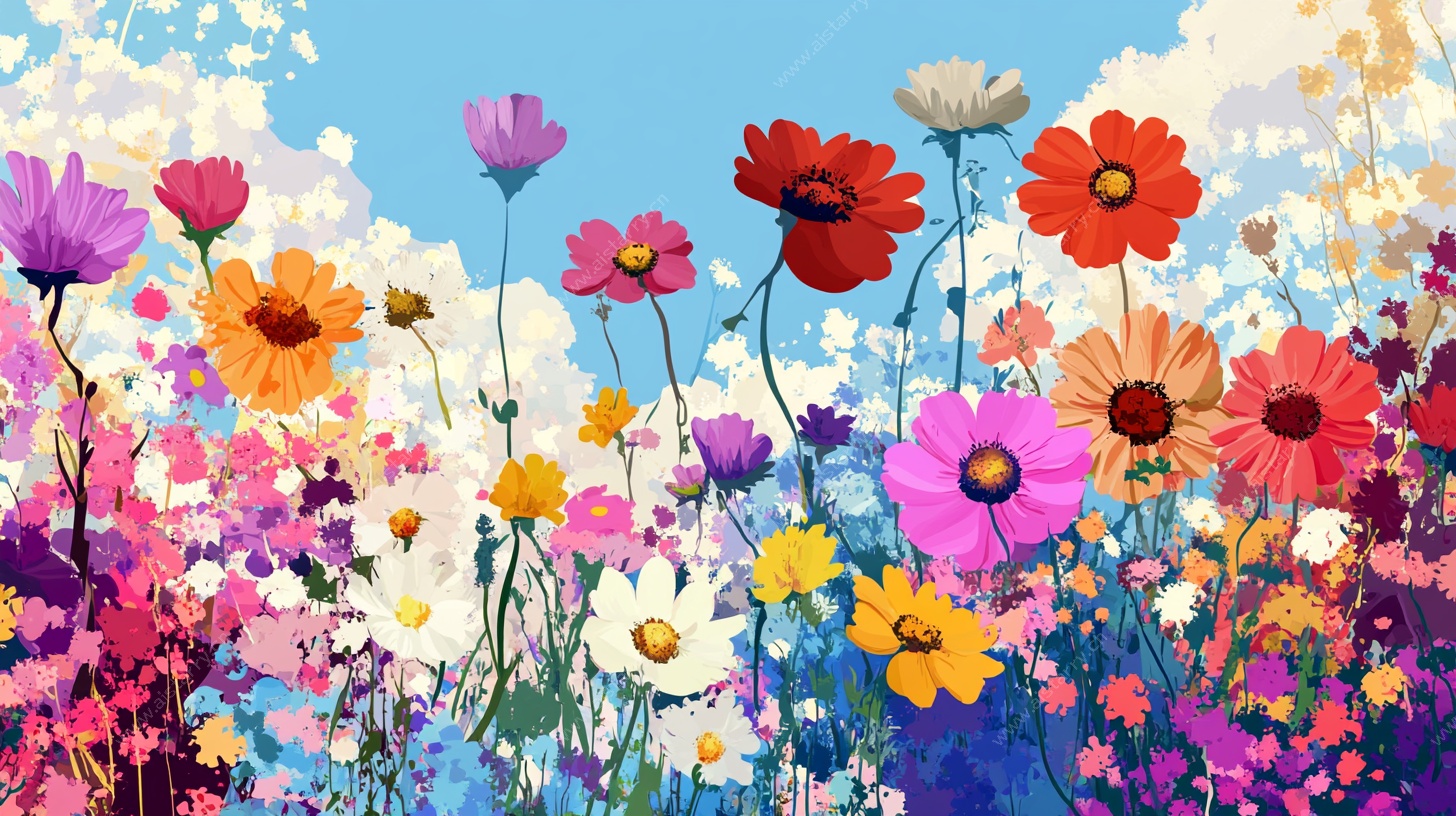 梦幻多彩花卉盛放图景