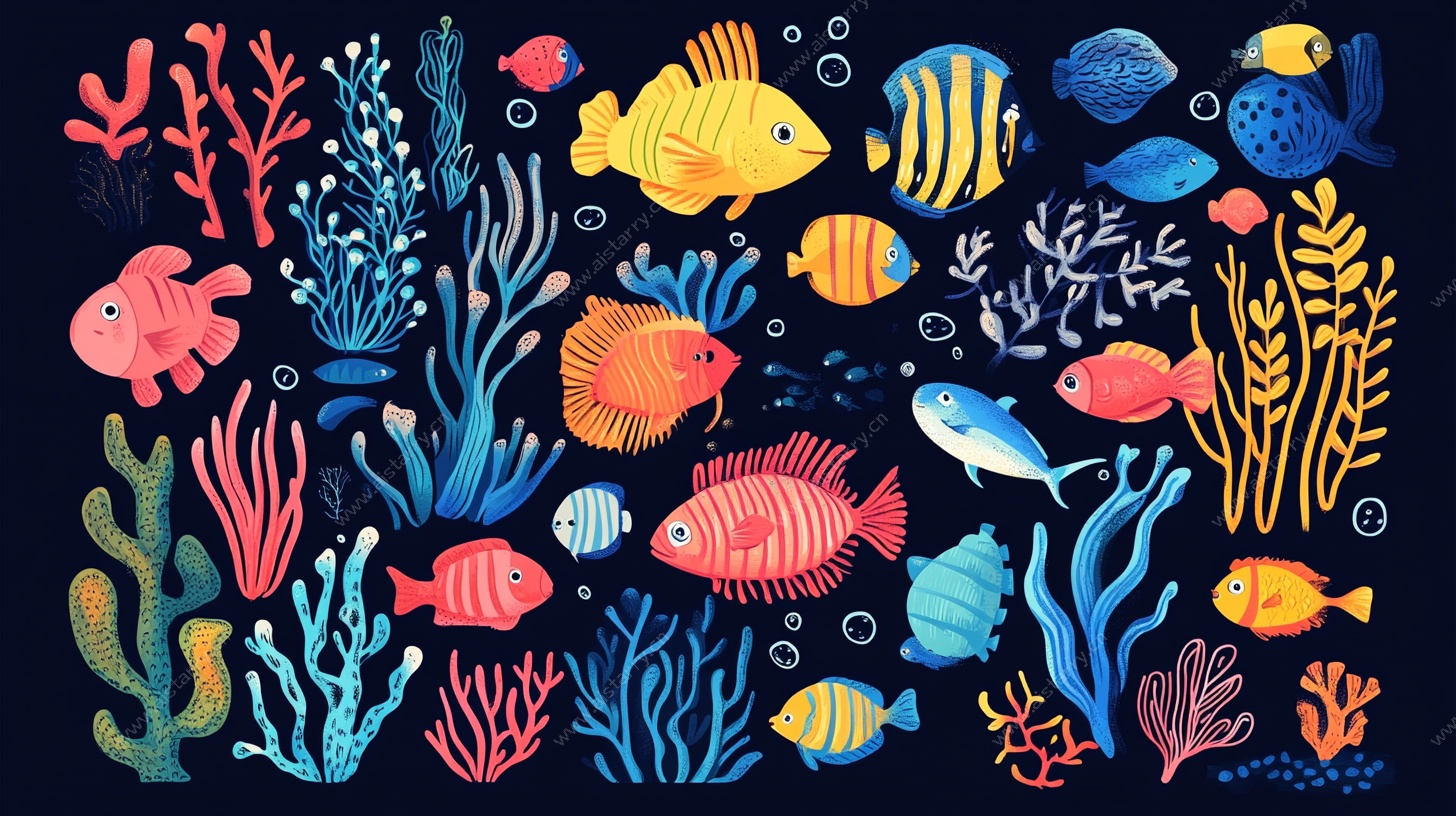 海底缤纷鱼群插画
