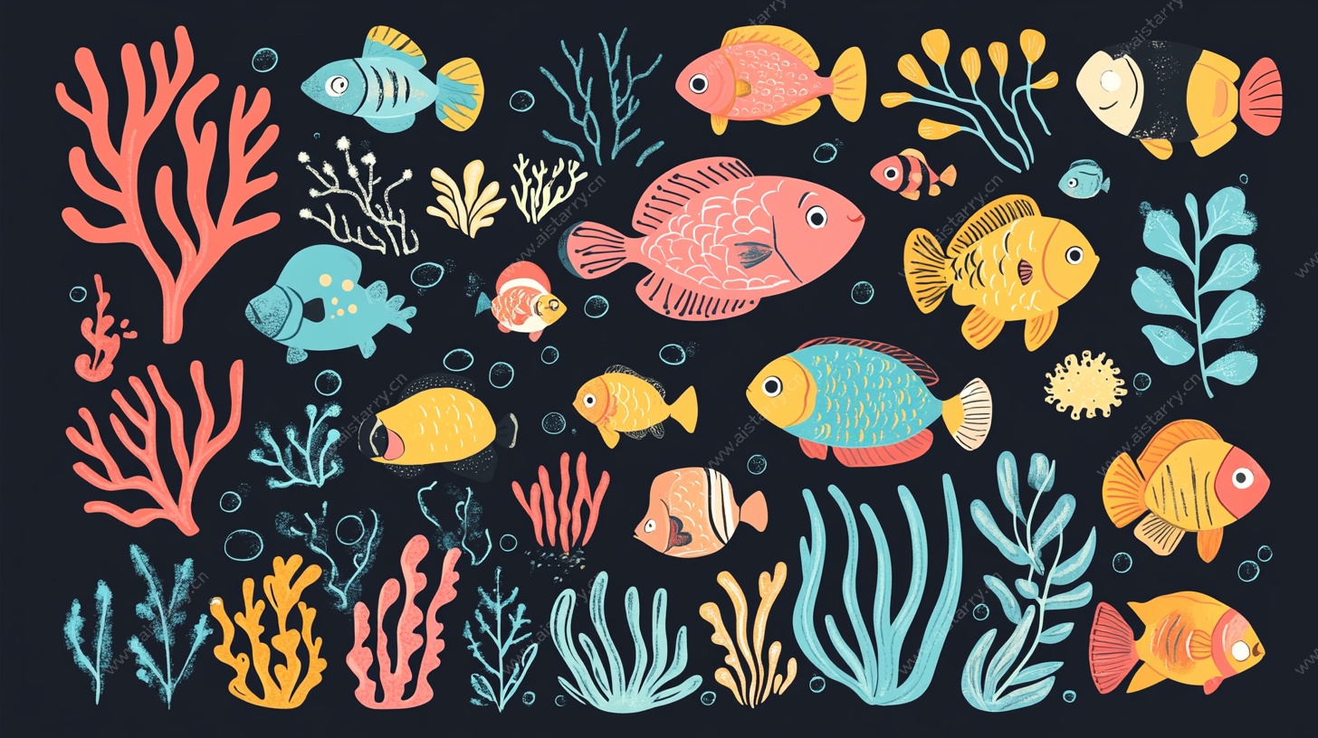 海底鱼群插画