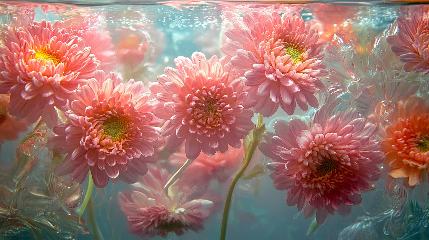 水中绽放的柔美粉菊