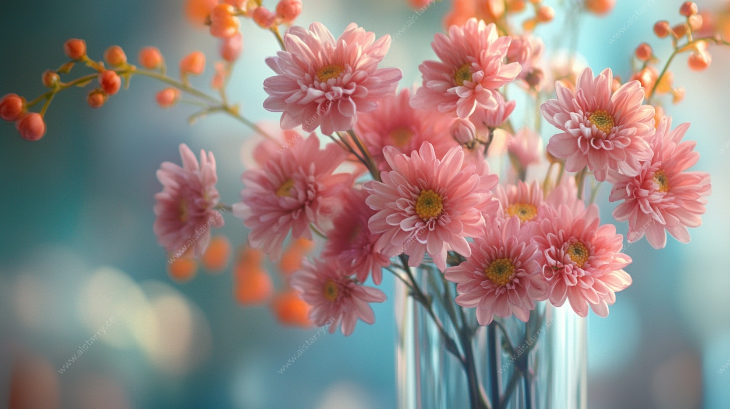 粉色花卉玻璃瓶插花