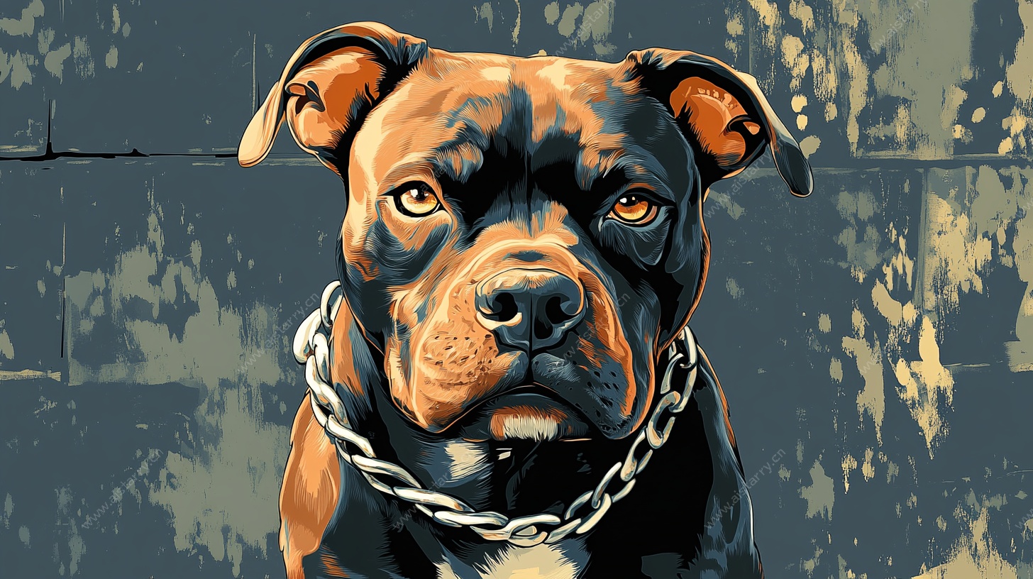 戴链罗威纳犬的肖像画