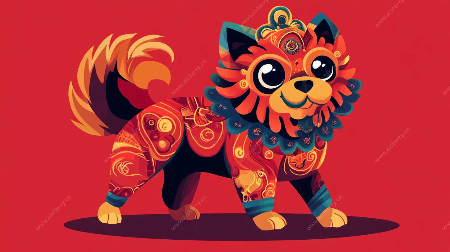 萌态醒狮风小狗插画