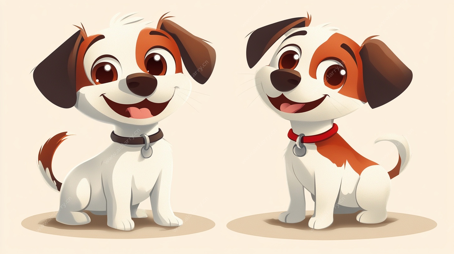 可爱双色小狗插画形象