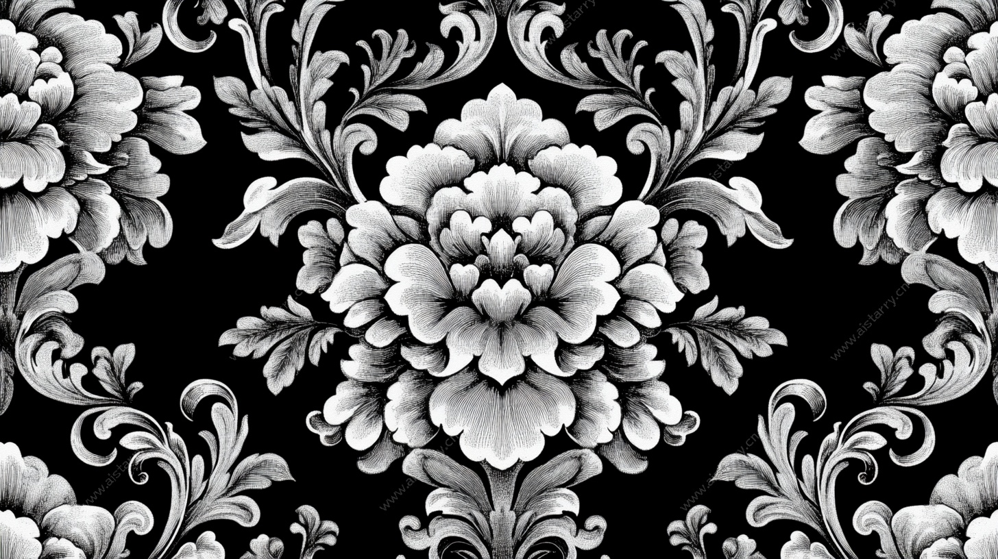 黑白牡丹复古花纹图案