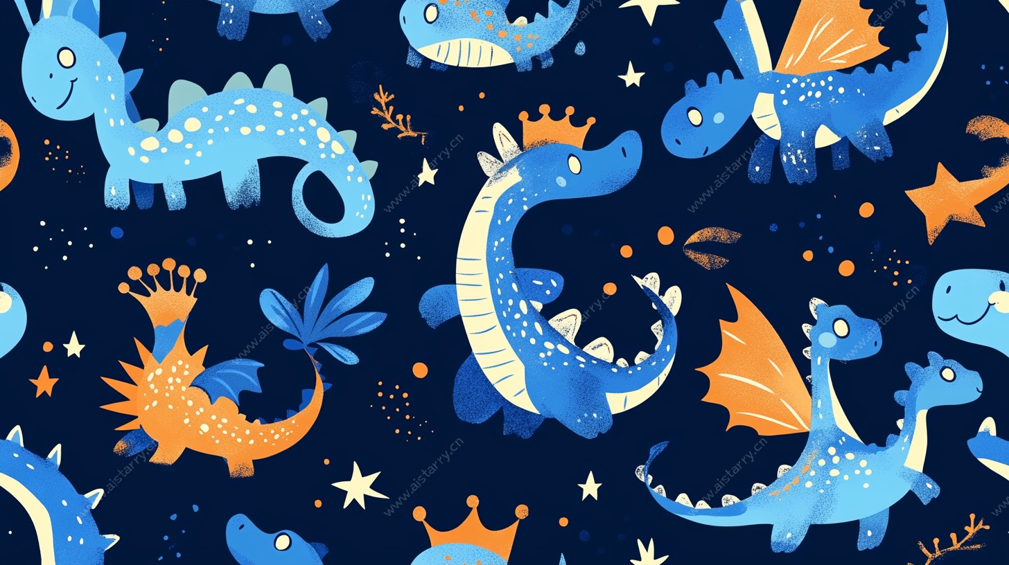 梦幻蓝橙小龙星夜图案