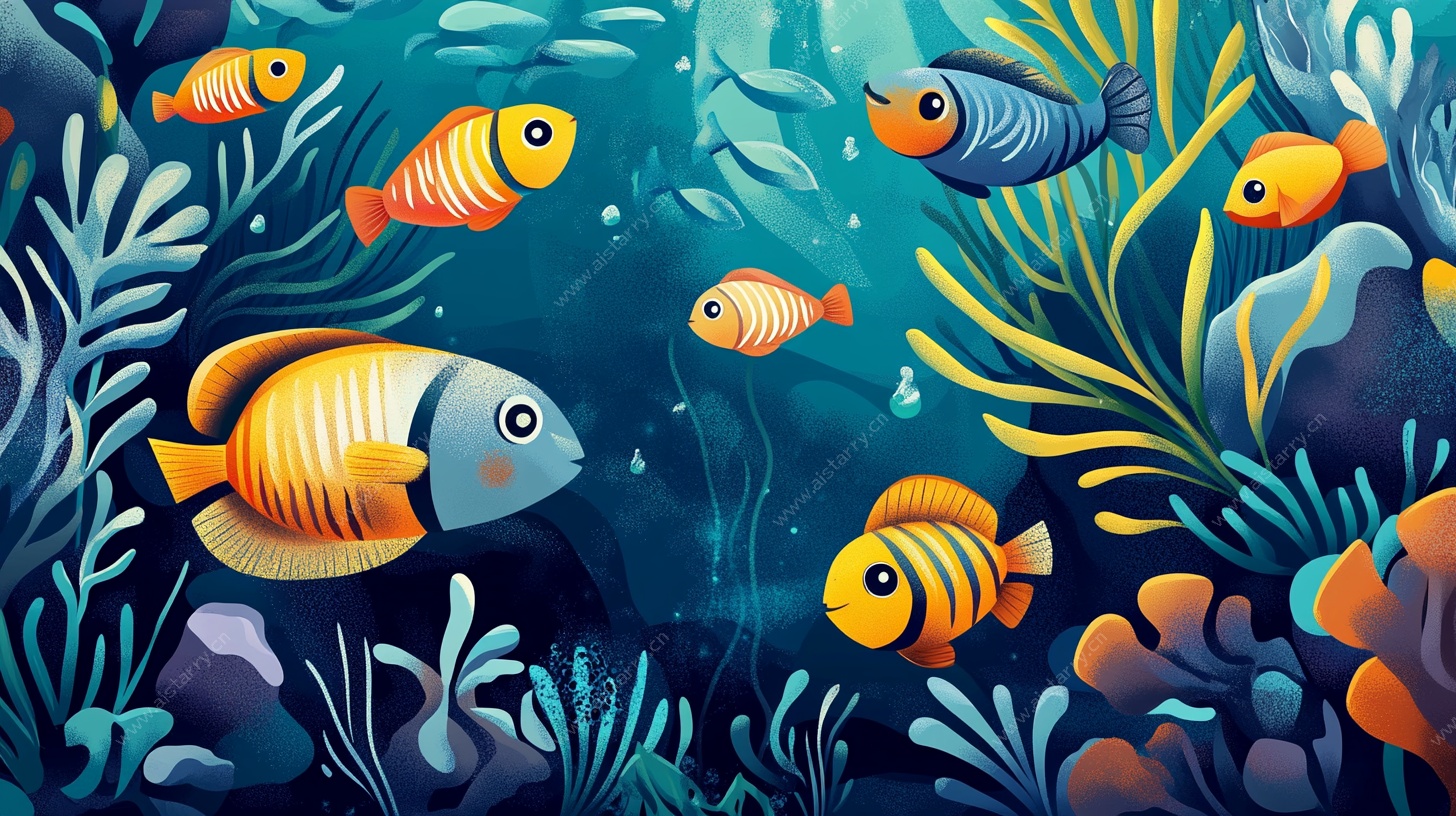 梦幻海底鱼群插画
