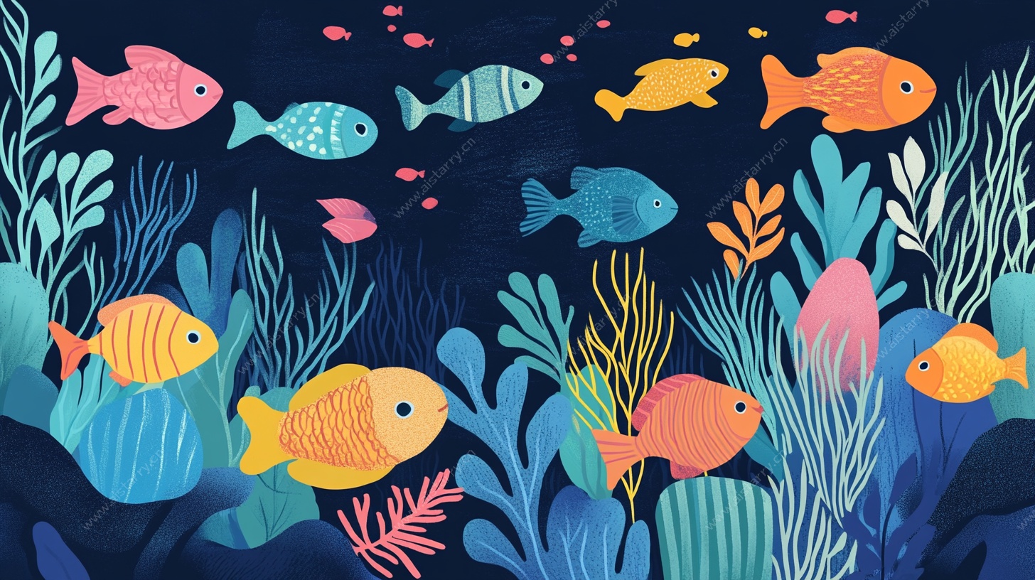 海底缤纷鱼群插画