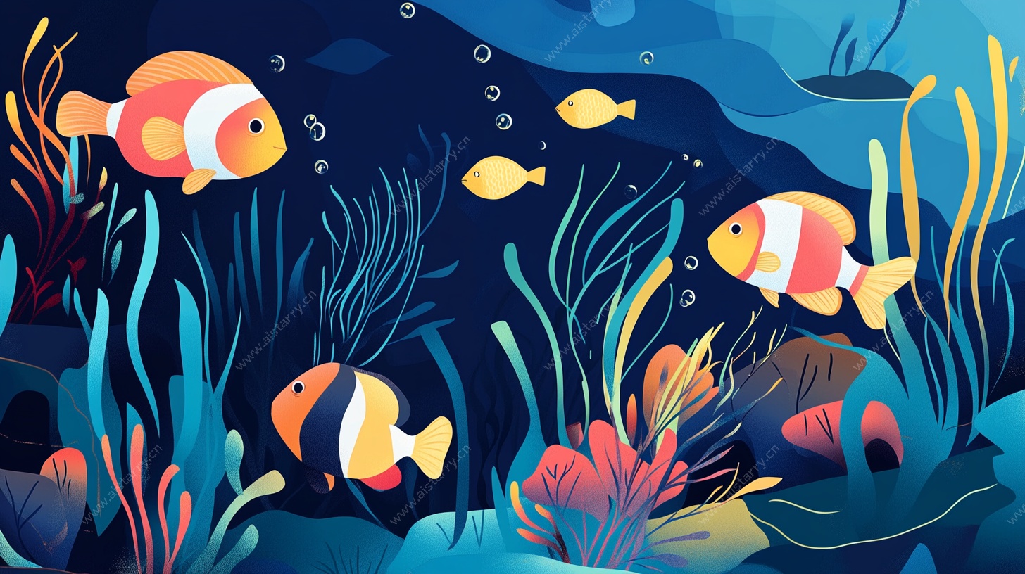 海底欢乐鱼群插画