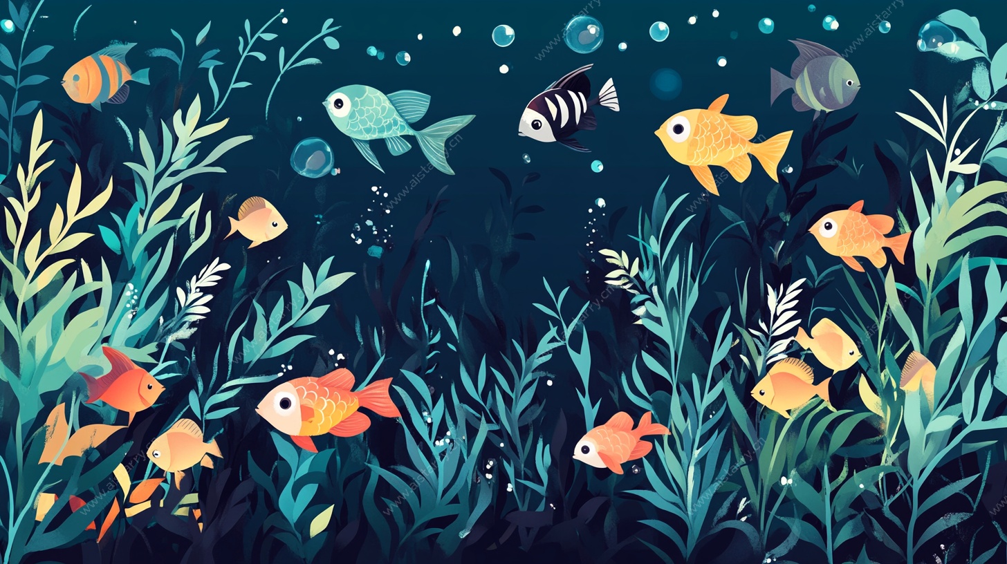 海底梦幻鱼群插画