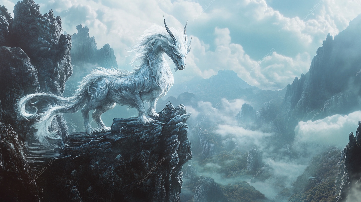 悬崖上的奇幻独角神兽