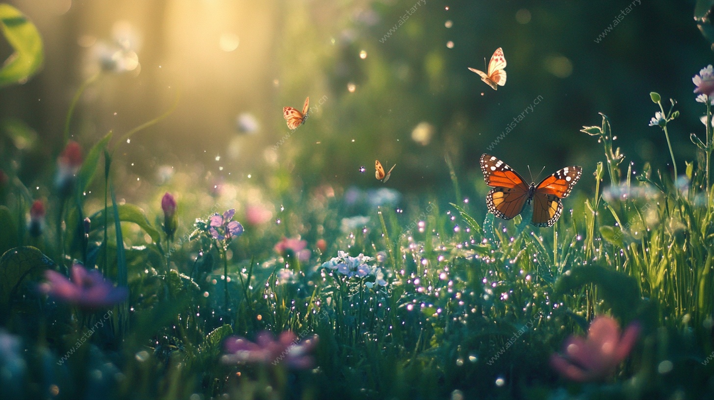阳光花田蝴蝶飞舞图景