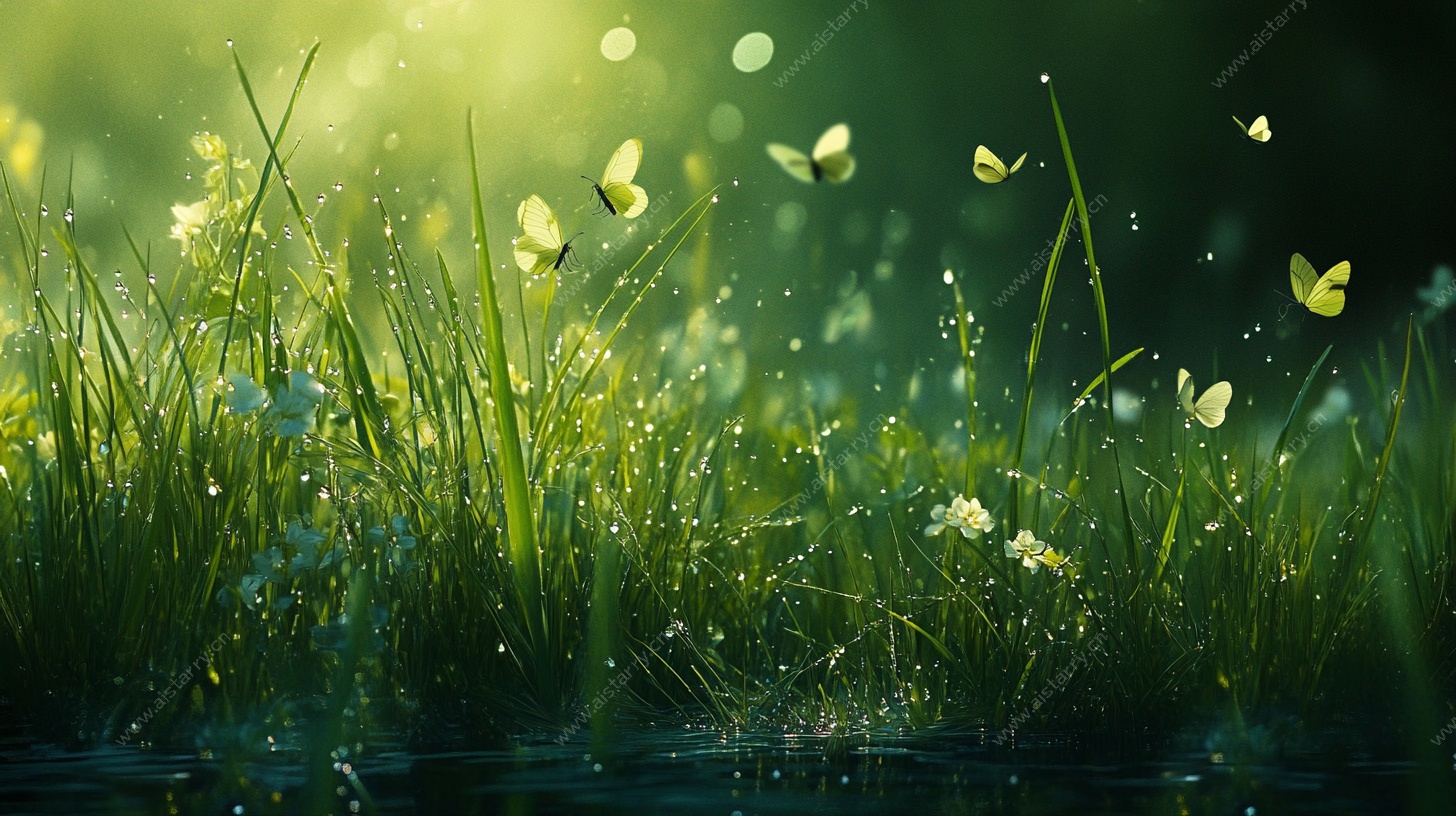 阳光草地间的蝶舞春光