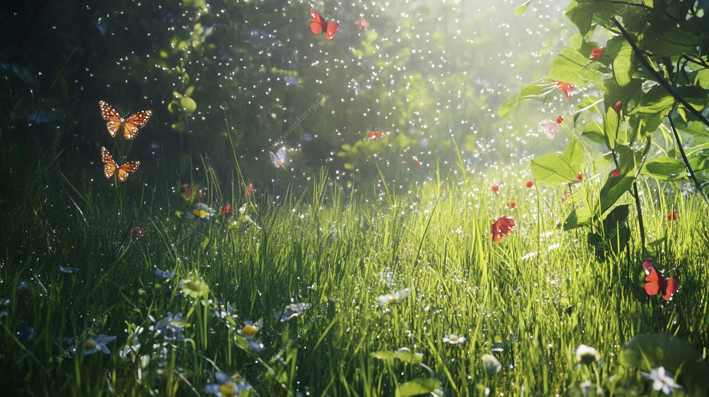 阳光草地蝴蝶梦幻场景