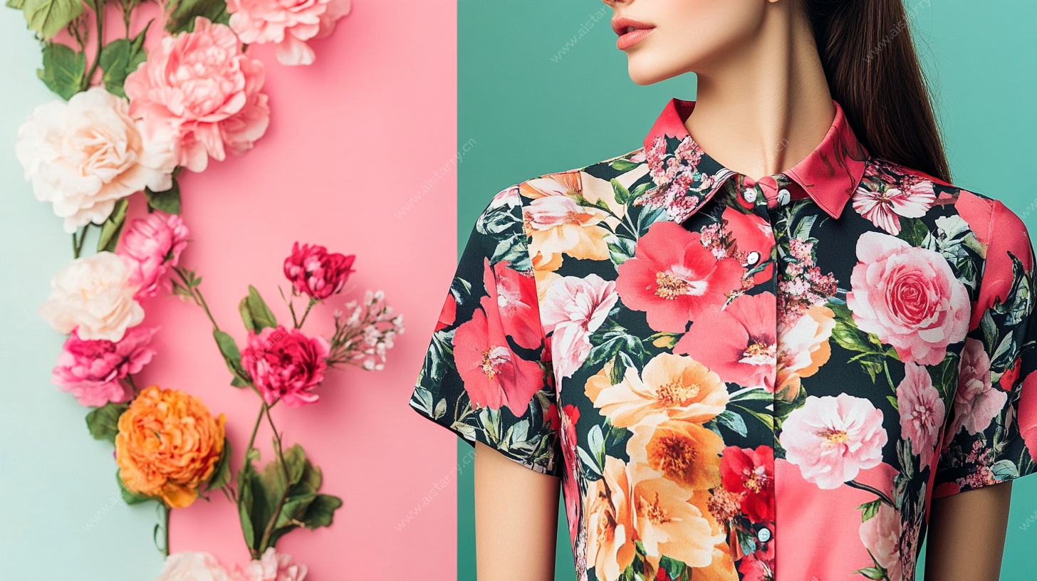 花卉印花女士短袖衬衫