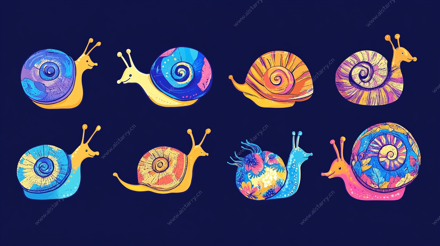 多彩手绘蜗牛图案集合