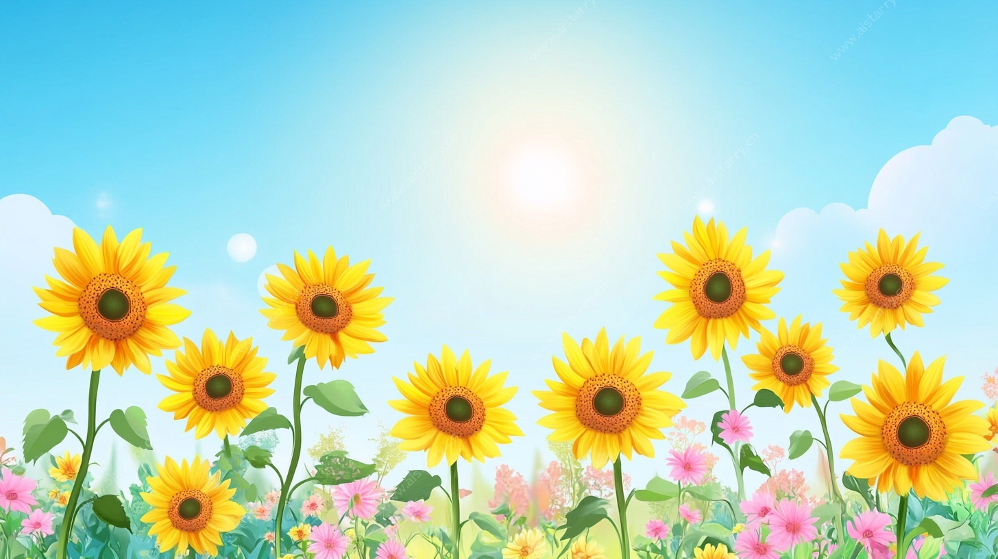 向日葵花海蓝天插画