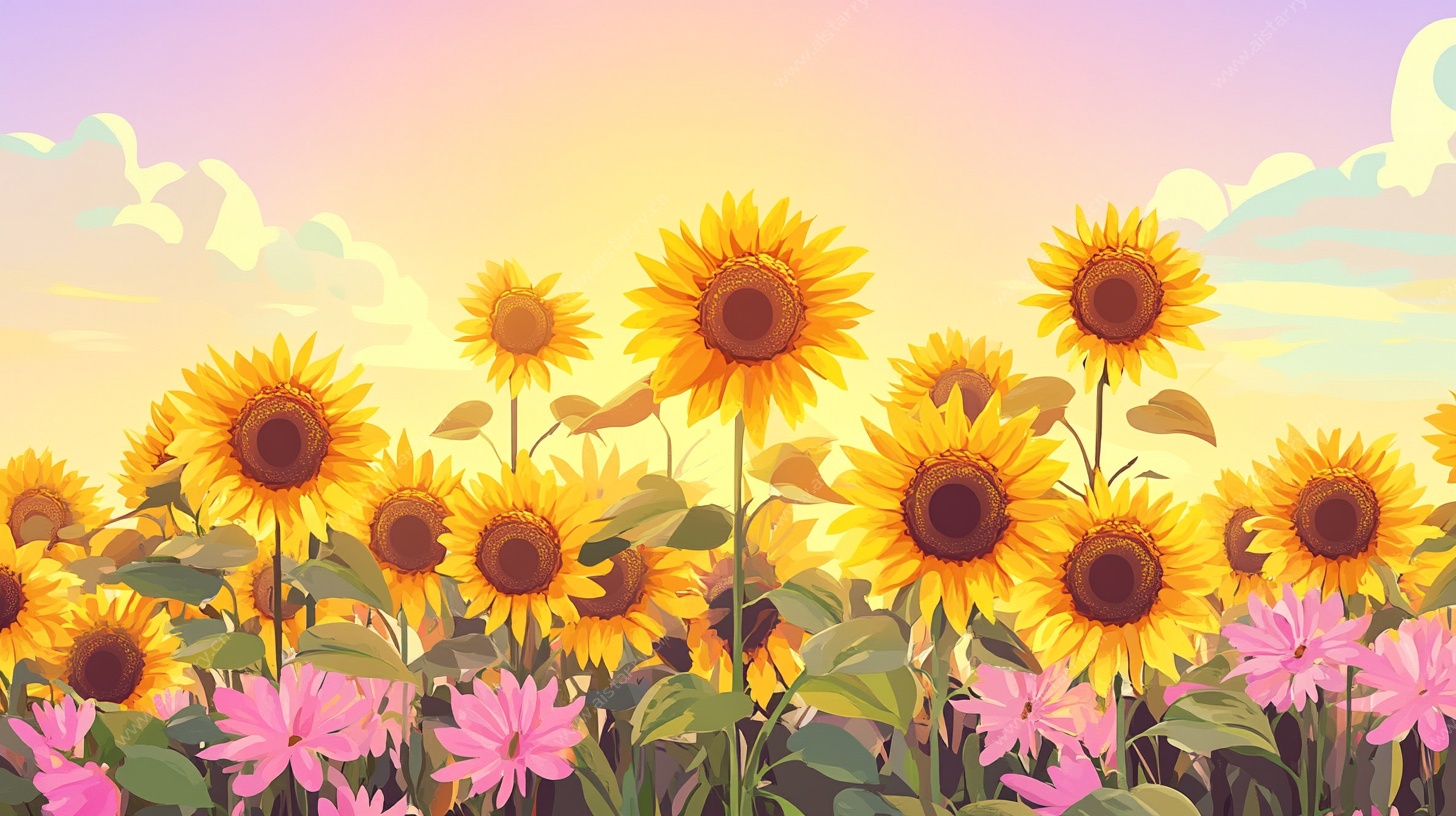 夏日向日葵花海插画