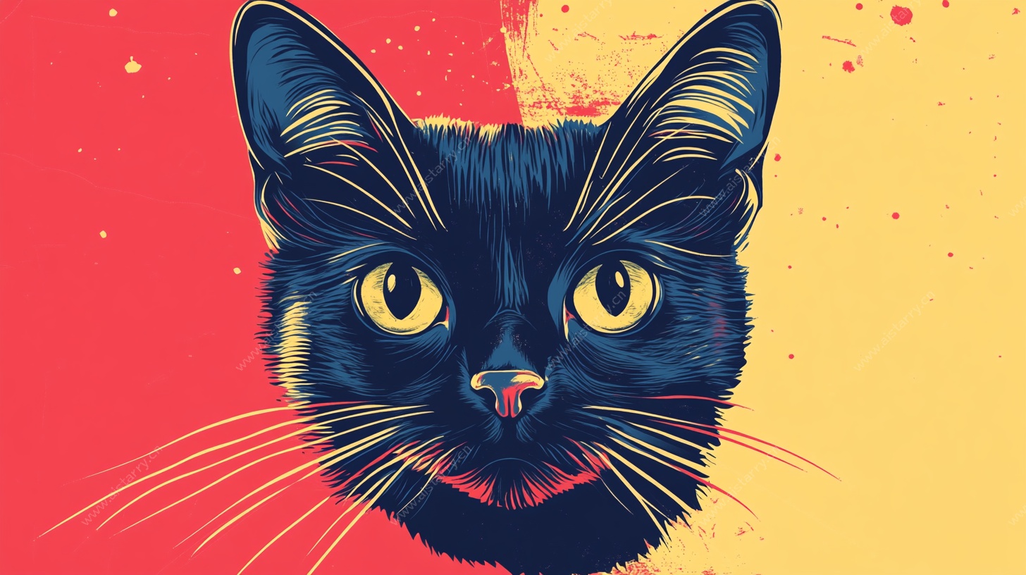 黑猫肖像 艺术涂鸦风格插画