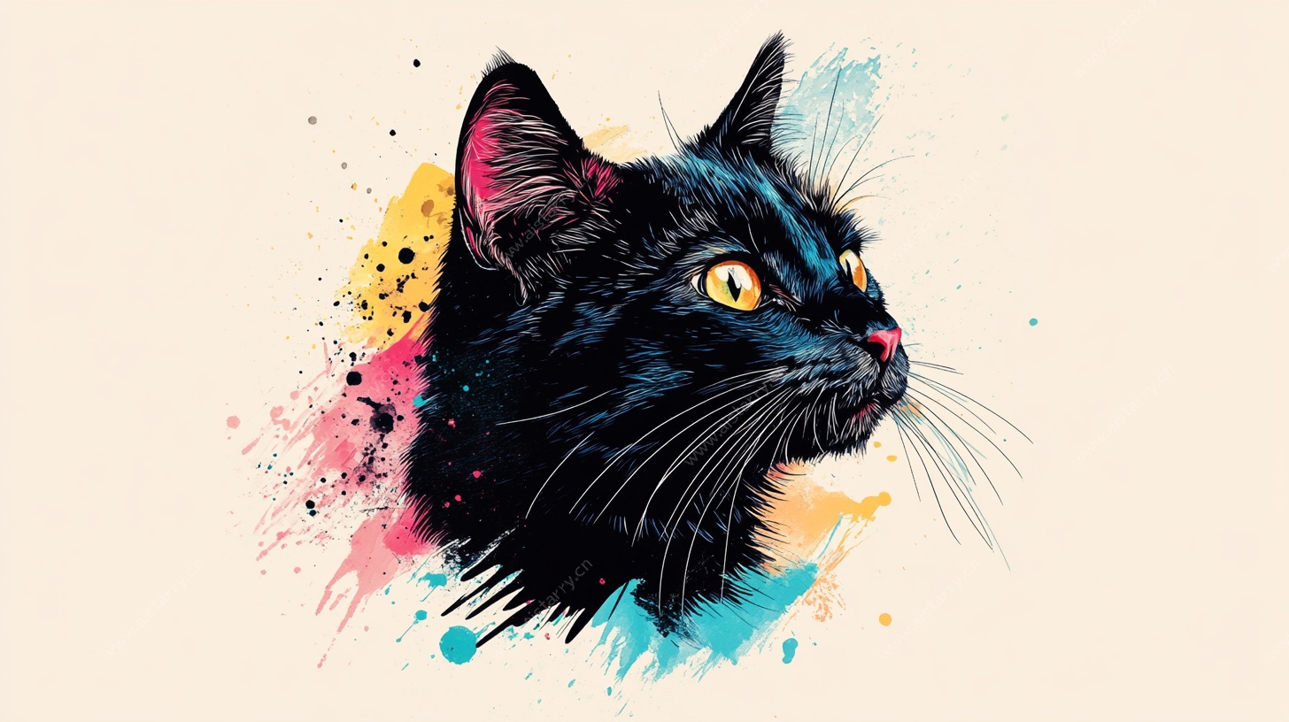 黑猫水彩绘 灵动的艺术瞬间
