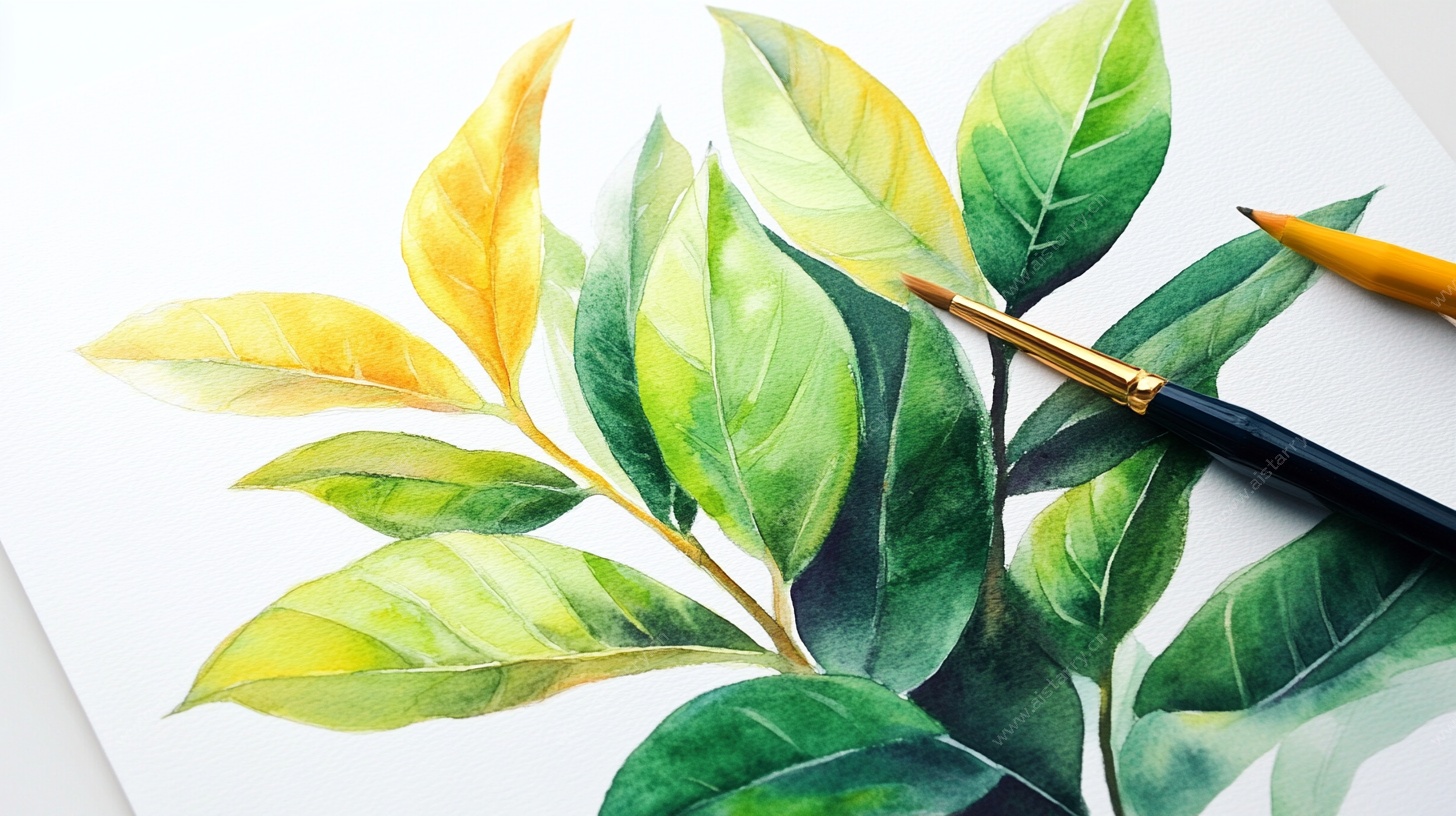 水彩绘绿叶