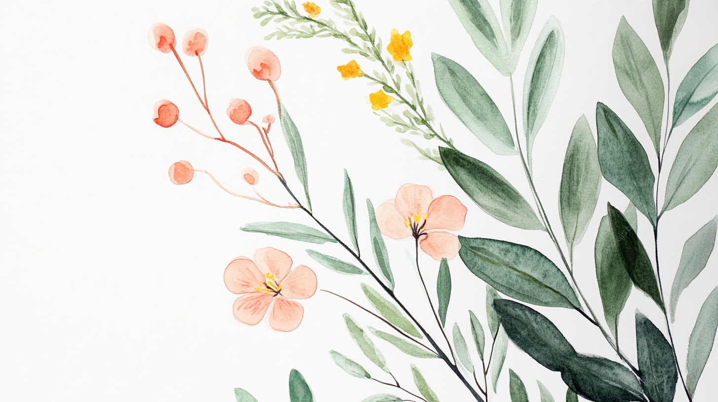 手绘清新花卉枝叶图