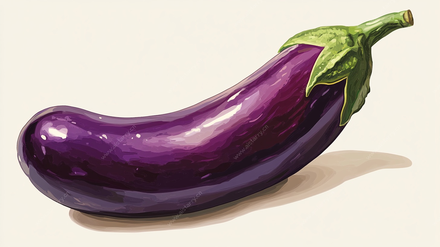 手绘紫色茄子静物图
