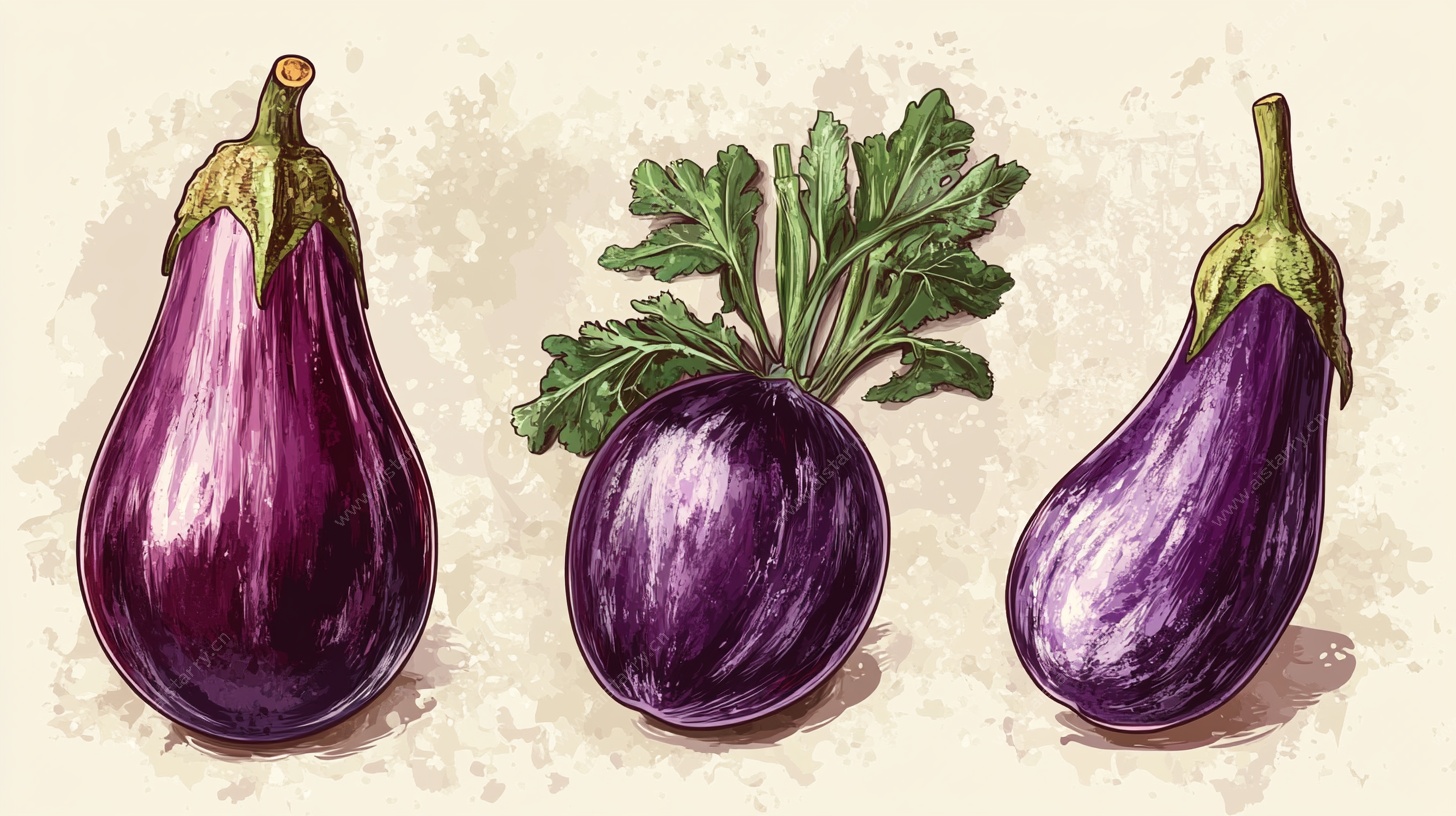 手绘紫色茄子蔬菜插画