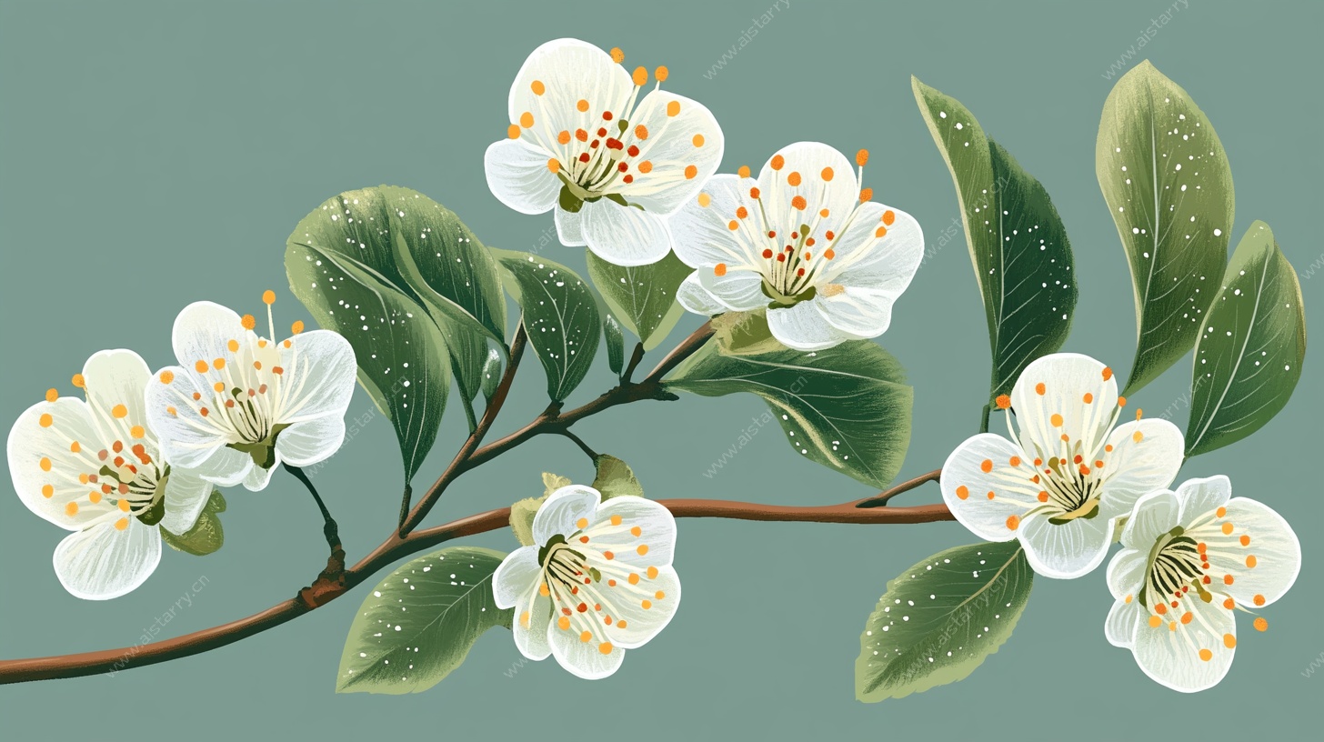 枝头绽放的白色花朵