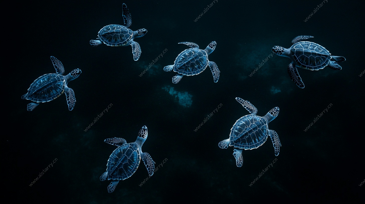 海龟群游深海图