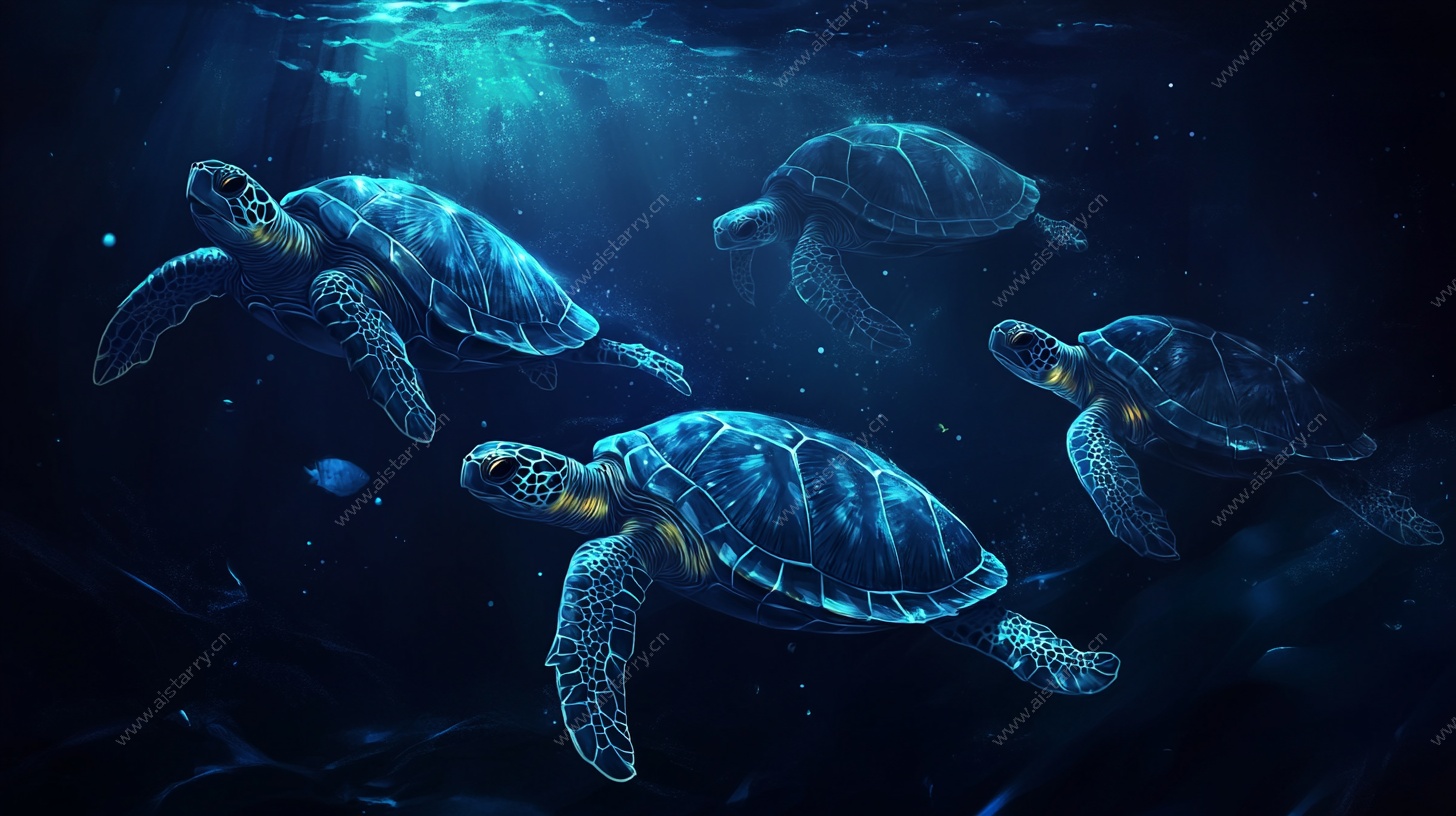 深海中遨游的海龟群