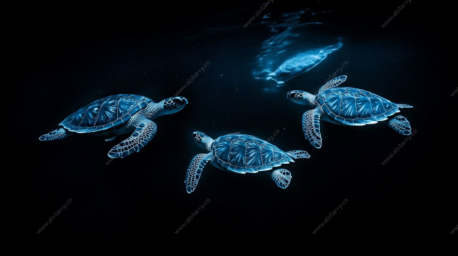 深海中的蓝色海龟群