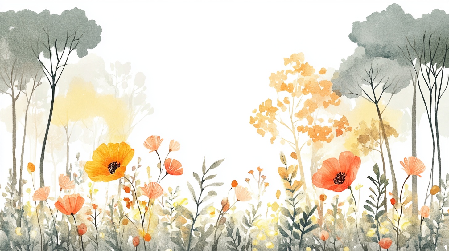 春日花卉水彩画场景