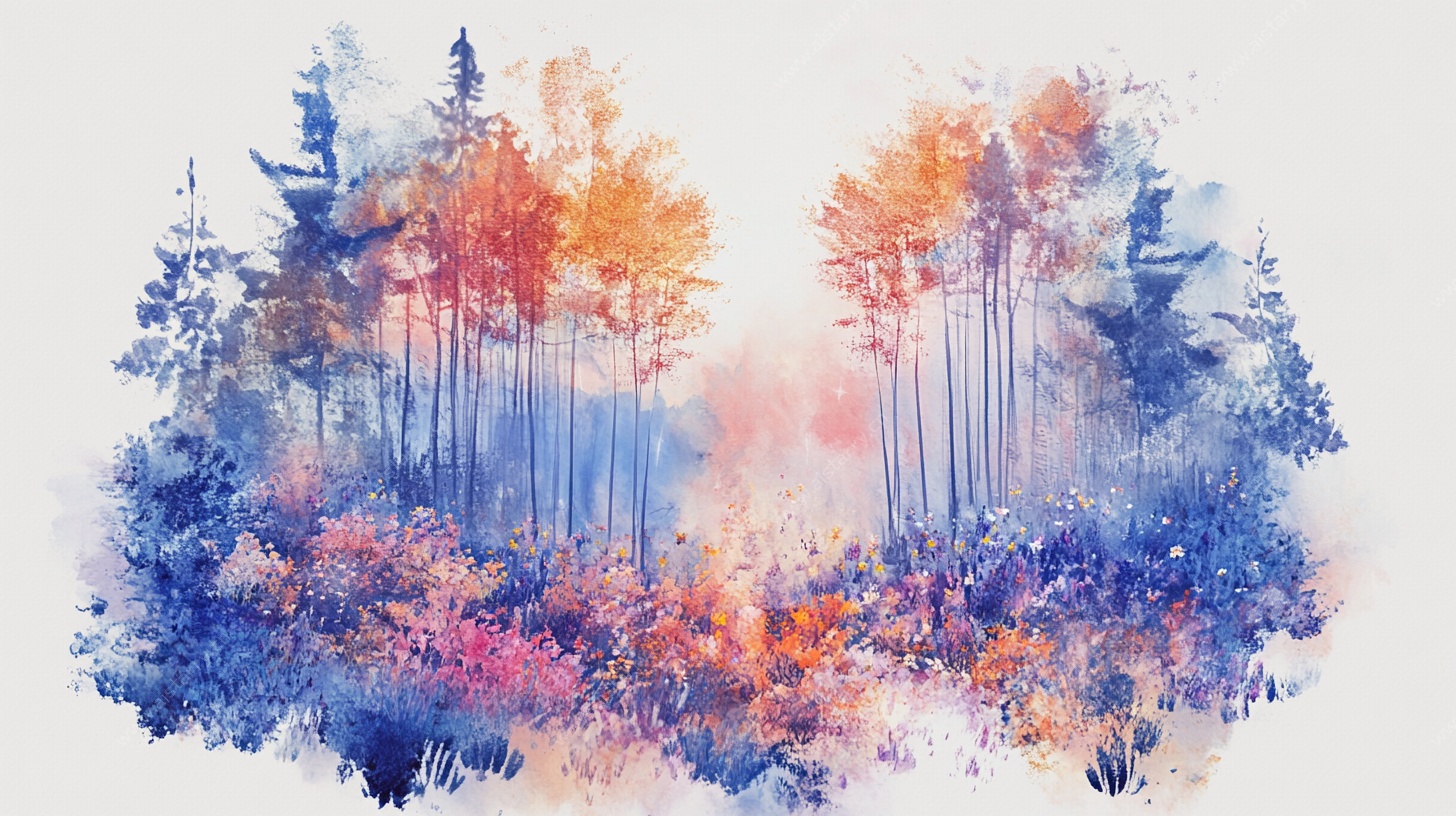 梦幻水彩森林风景图