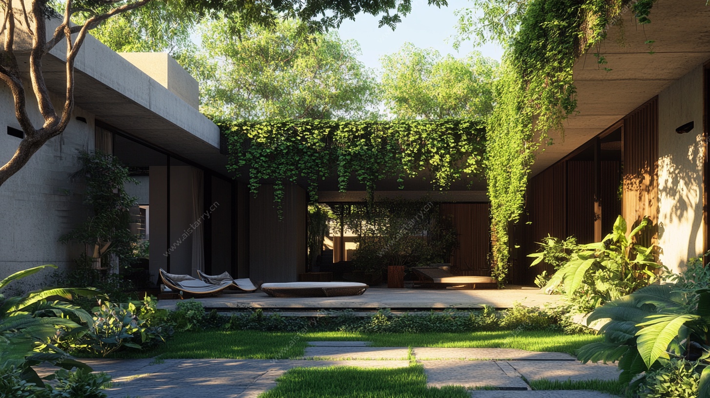 现代庭院绿植环绕景观