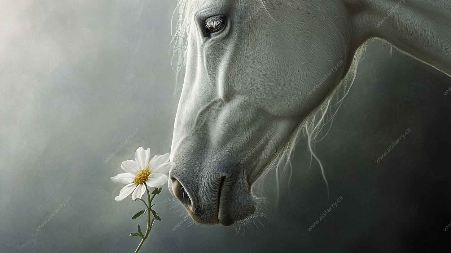 白马嗅花图