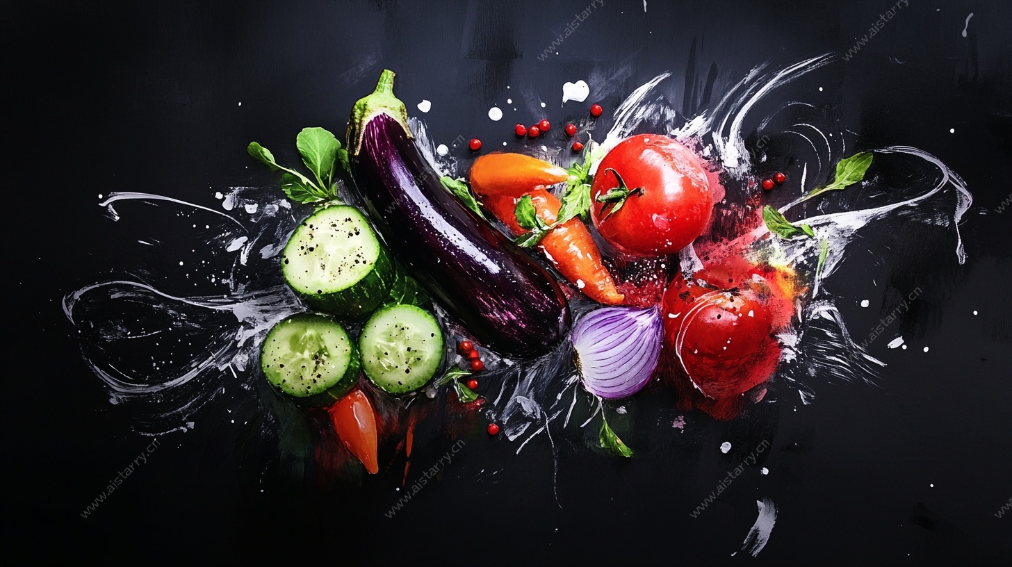动感飞溅的新鲜蔬菜组合