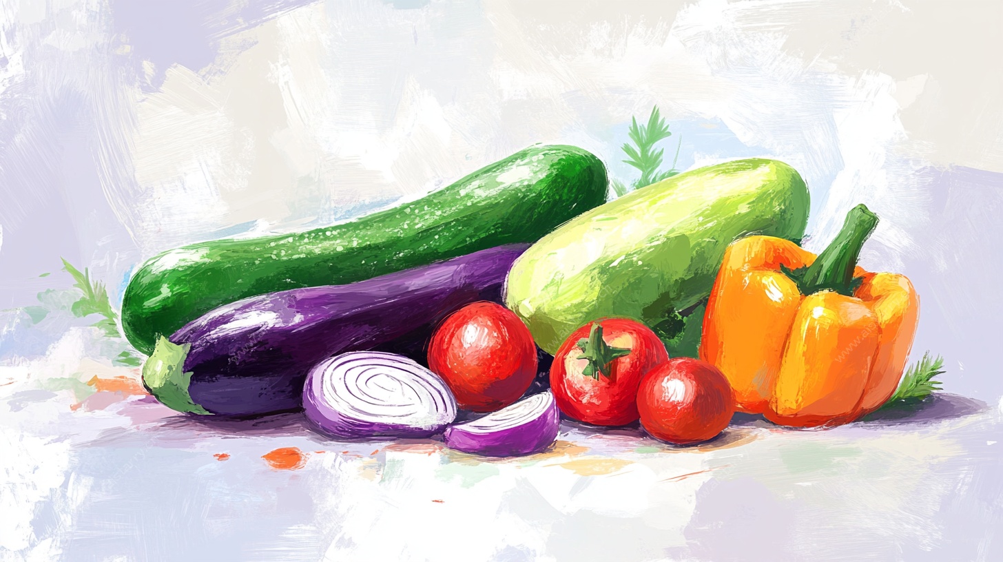 水彩风多彩蔬菜静物画