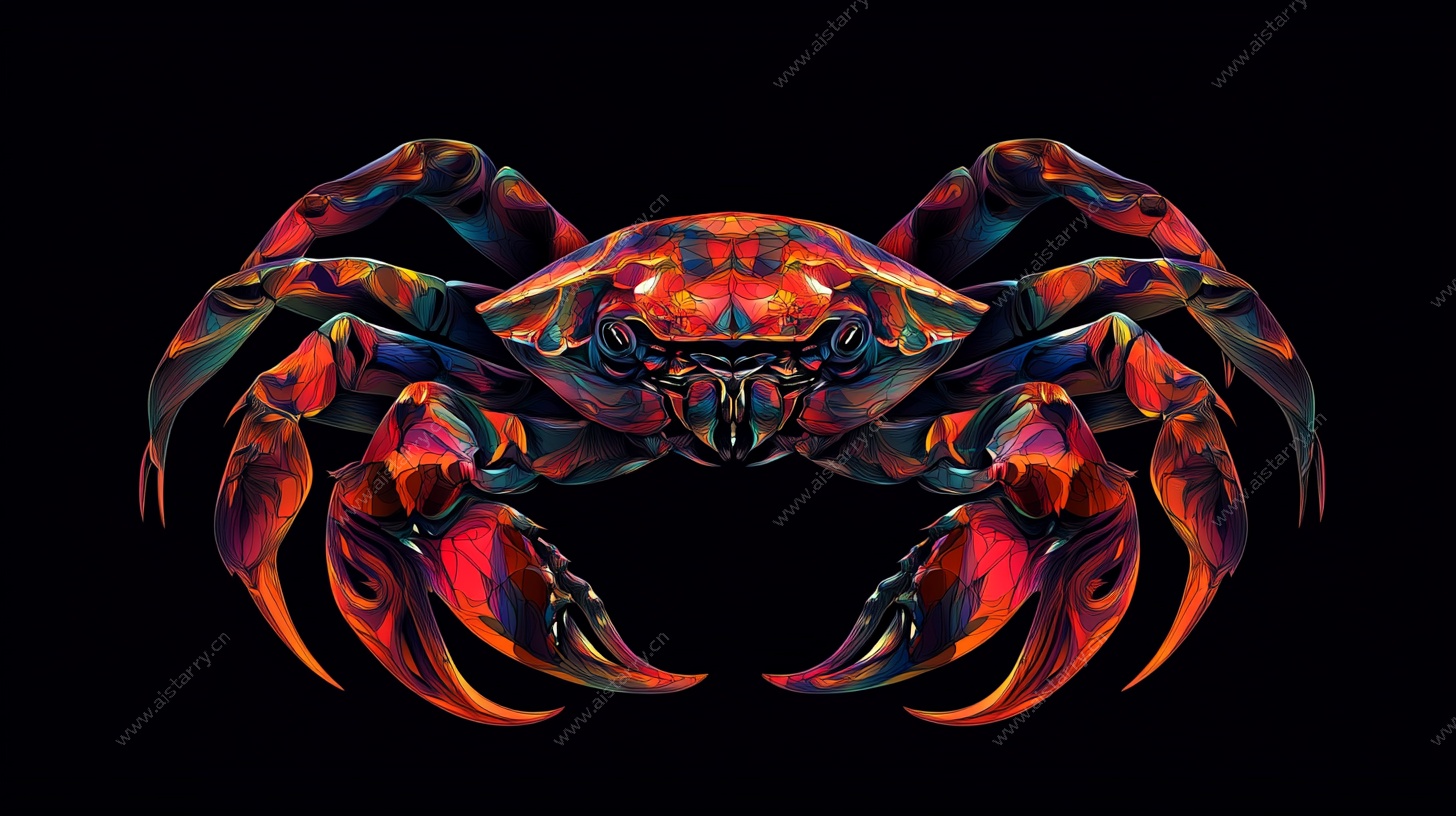 炫彩几何风格螃蟹插画