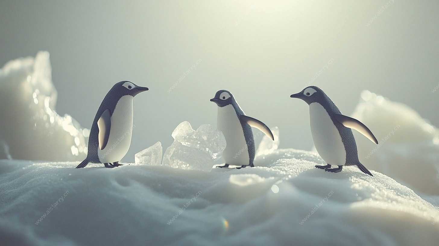 三只企鹅漫步冰雪世界