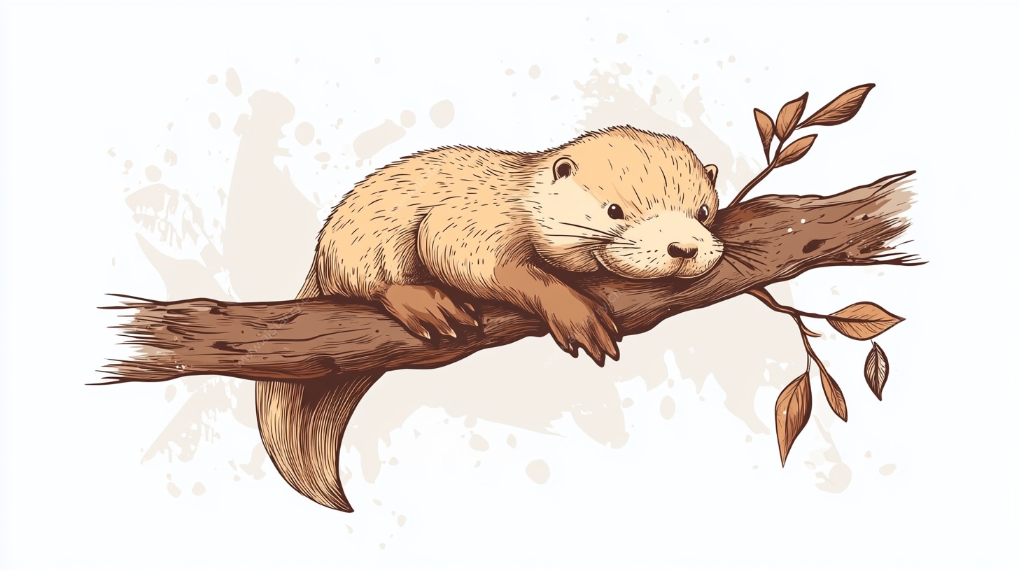 睡在树枝上的可爱水獭