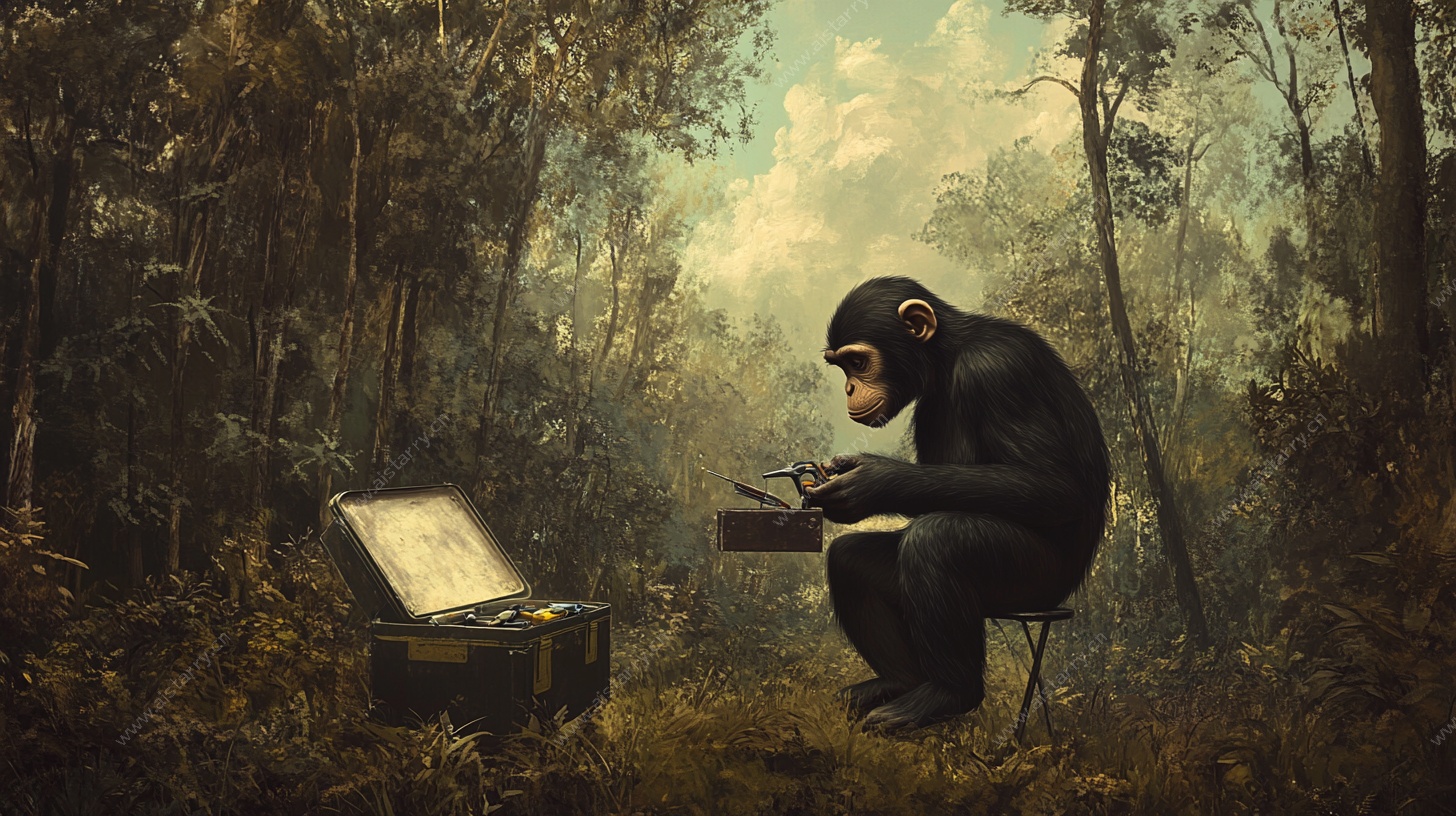 黑猩猩专注看书奇幻场景