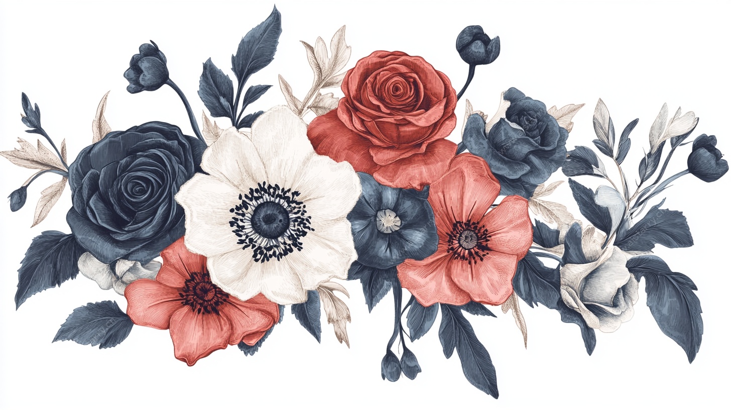 复古风多彩花卉组合图案